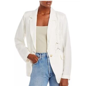 Aqua Embroidered White Linen Blazer